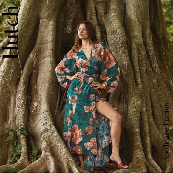 Hutch Dresses & Skirts - HUTCH FOR ANTHROPOLOGIE LINDIE WRAP MAXI DRESS LARGE PETITE FLORAL GREEN COMBO